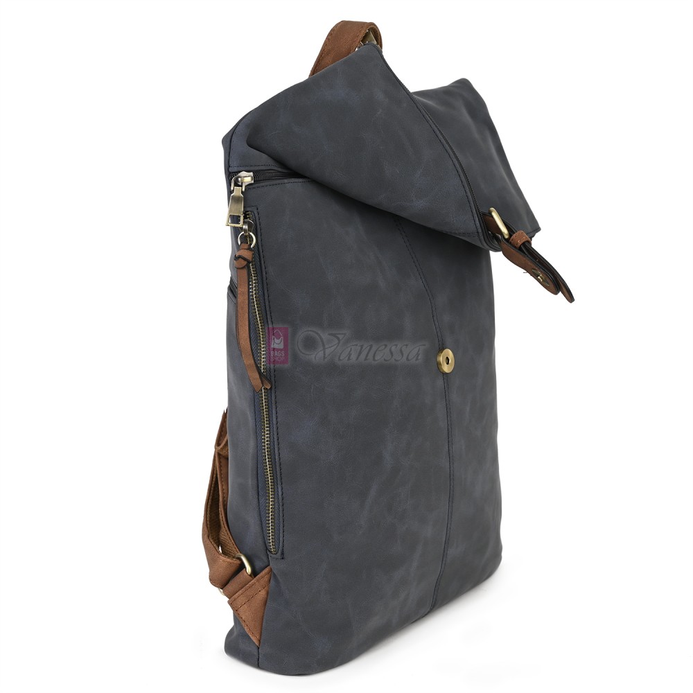 Голяма дамска раница от велур, в тъмносин цвят. Код: 90208-9