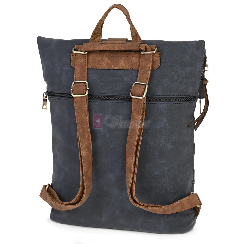 Голяма дамска раница от велур, в тъмносин цвят. Код: 90208-9