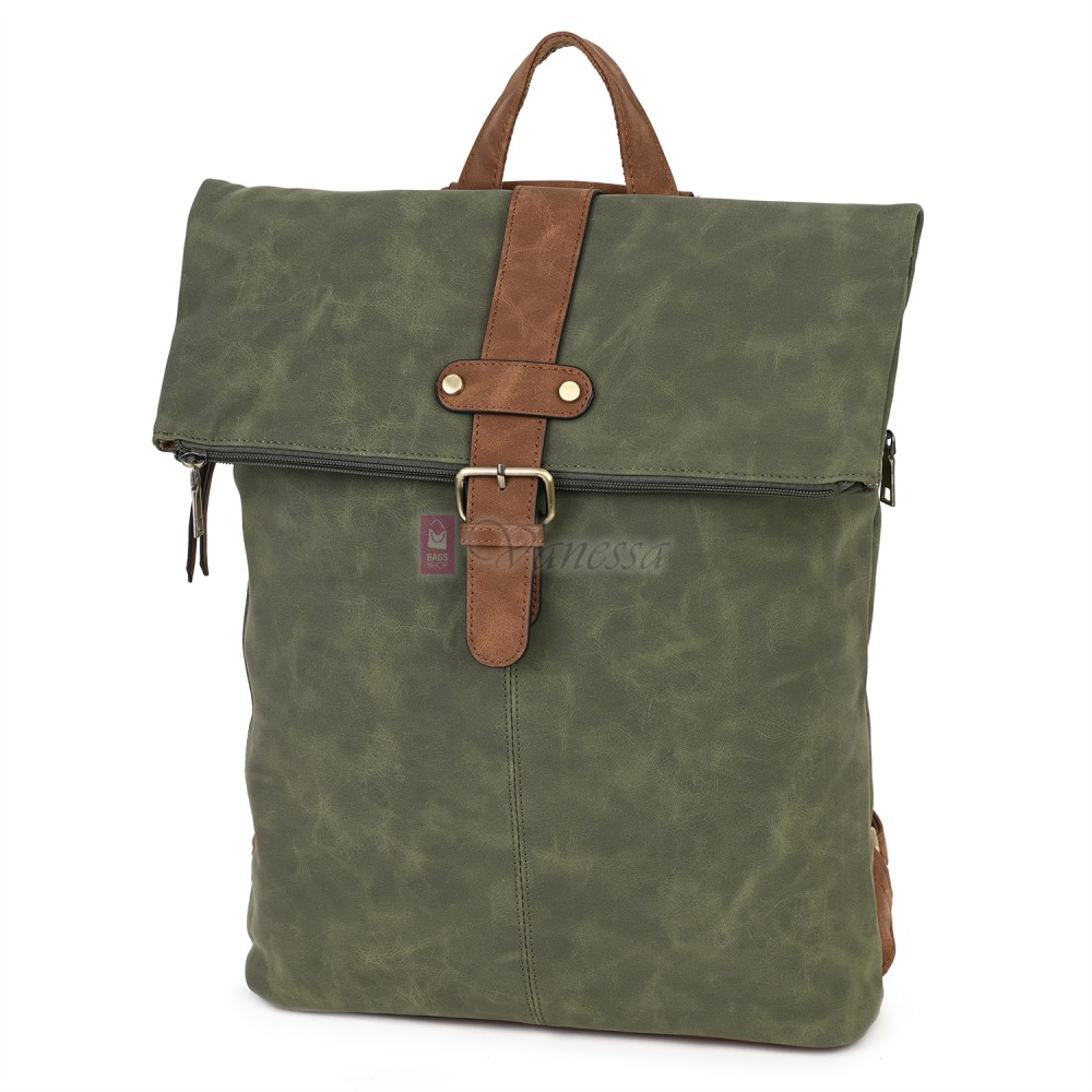 Голяма дамска раница от велур, в зелен цвят. Код: 90208-9