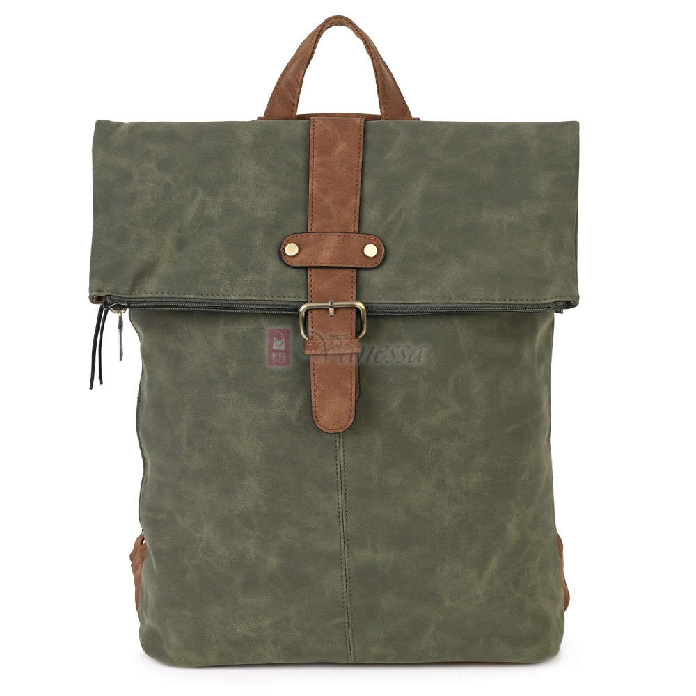 Голяма дамска раница от велур, в зелен цвят. Код: 90208-9