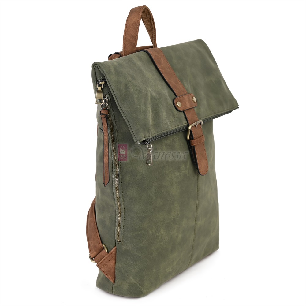 Голяма дамска раница от велур, в зелен цвят. Код: 90208-9