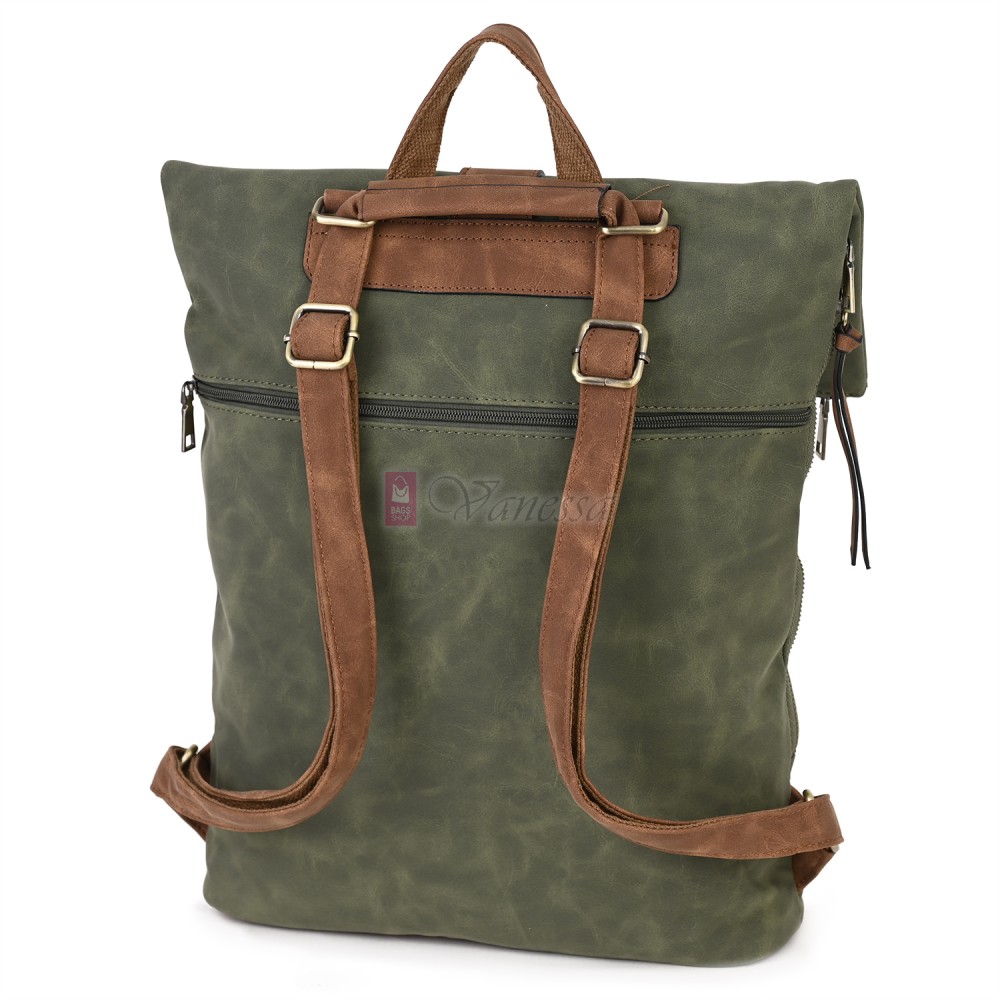 Голяма дамска раница от велур, в зелен цвят. Код: 90208-9