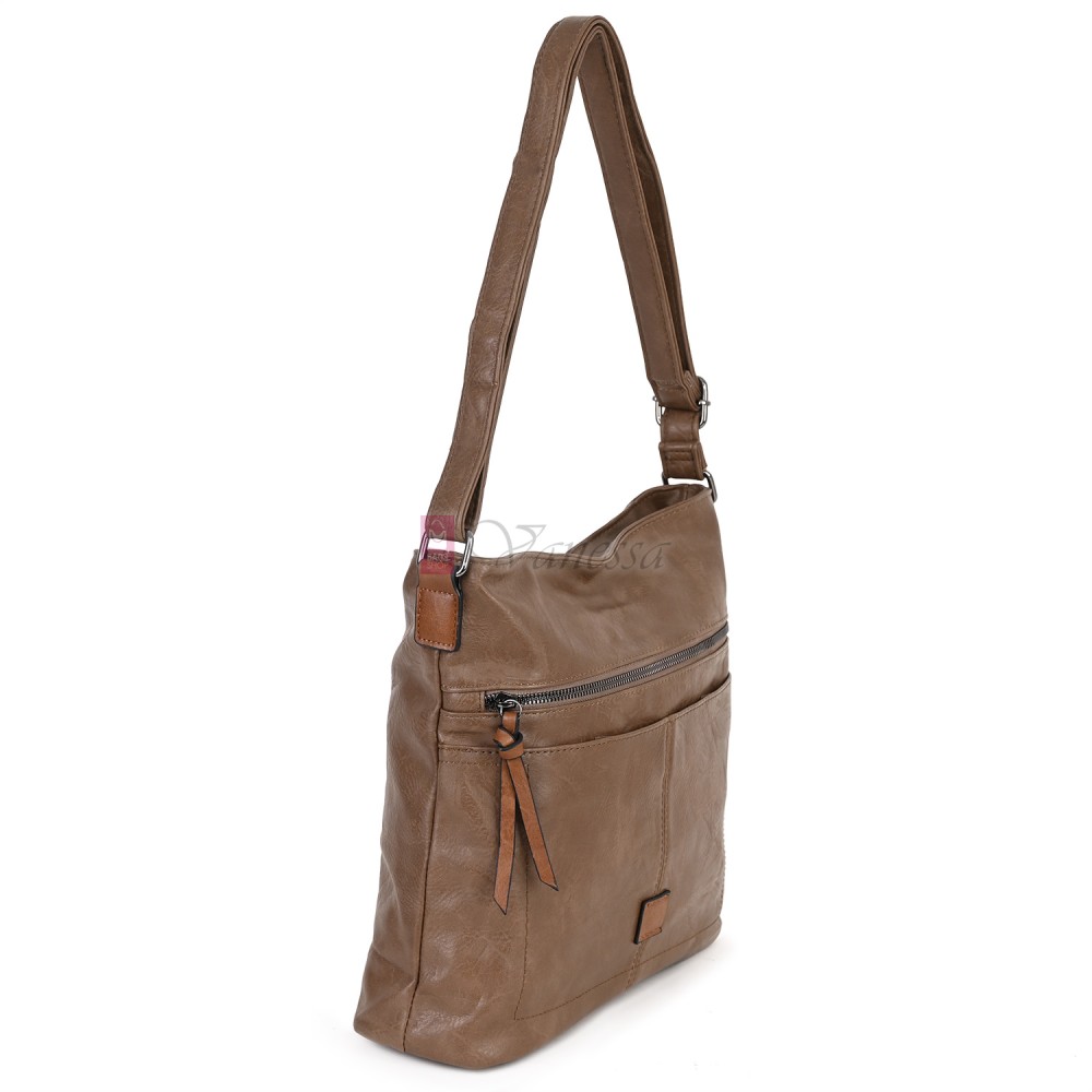 Дамска ежедневна чанта от висококачествена еко кожа, в тъмнобежов цвят Код: 9058