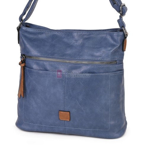 Дамска ежедневна чанта от висококачествена еко кожа, в син цвят Код: 9058