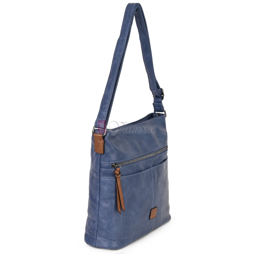 Дамска ежедневна чанта от висококачествена еко кожа, в син цвят Код: 9058