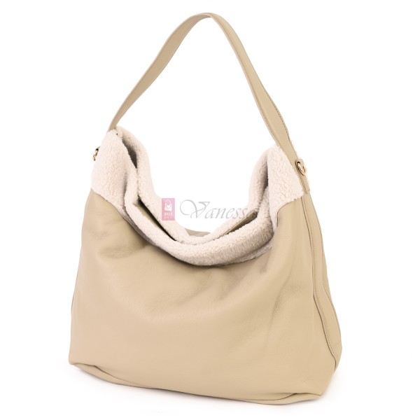 Голяма дамска чанта от еко кожа, в светлобежов цвят. Код: 965