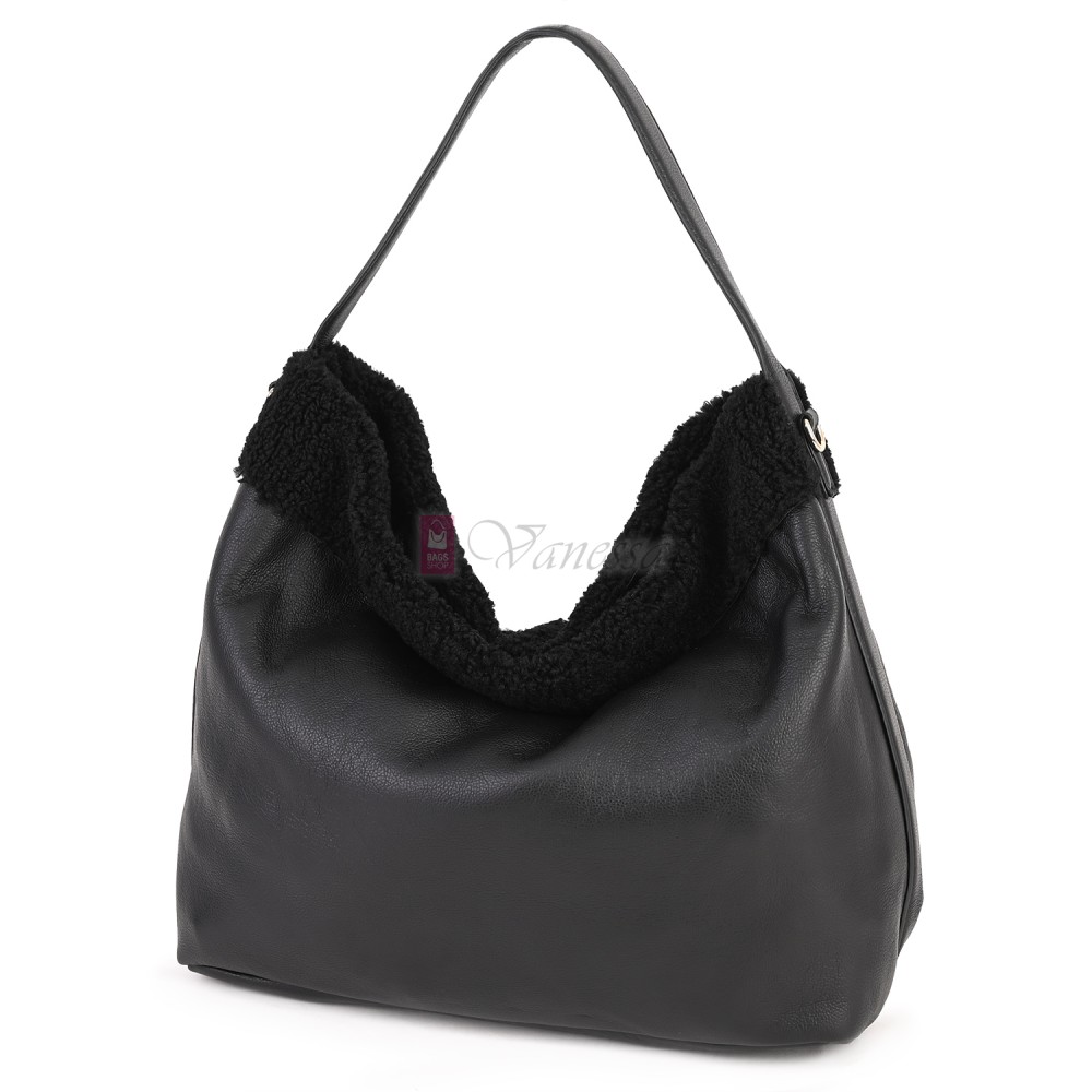 Голяма дамска чанта от еко кожа, в черен цвят. Код: 965