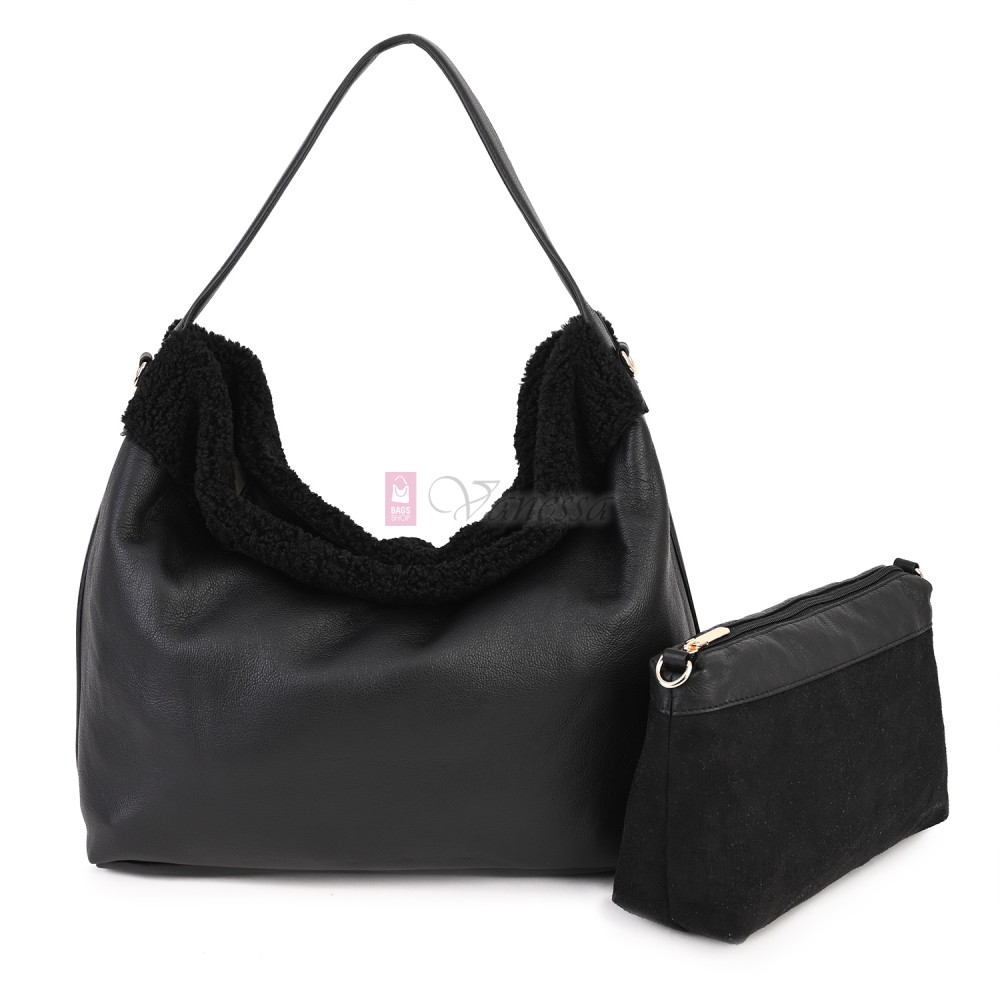 Голяма дамска чанта от еко кожа, в черен цвят. Код: 965