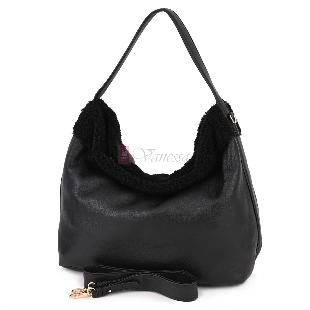 Голяма дамска чанта от еко кожа, в черен цвят. Код: 965