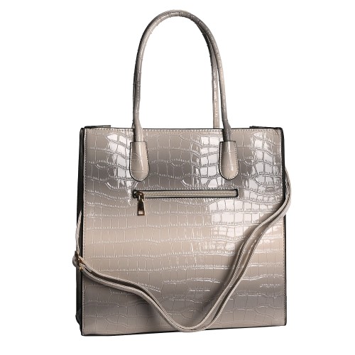 Дамска елегантна чанта от кроко кожа в бежов  цвят. Код: 9818