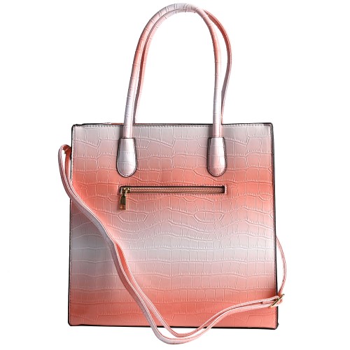 Дамска елегантна чанта от кроко кожа в цвят корал. Код: 9818