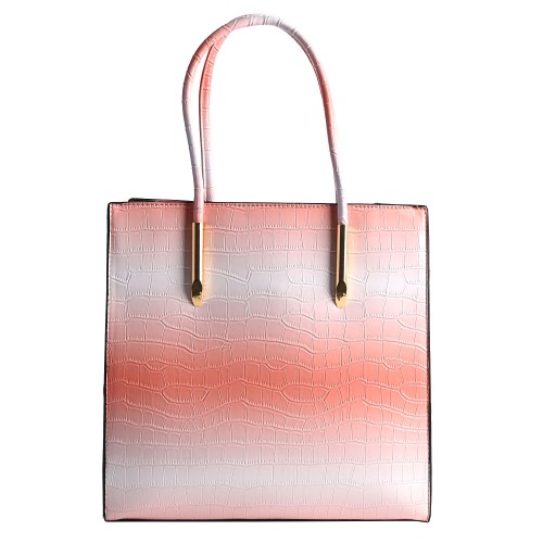 Дамска елегантна чанта от кроко кожа в цвят корал. Код: 9818