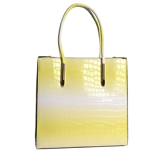 Дамска елегантна чанта от кроко кожа в лимонено жълт цвят. Код: 9818