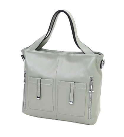 Дамска чанта от естествена кожа в светлозелен цвят. Код: 9916