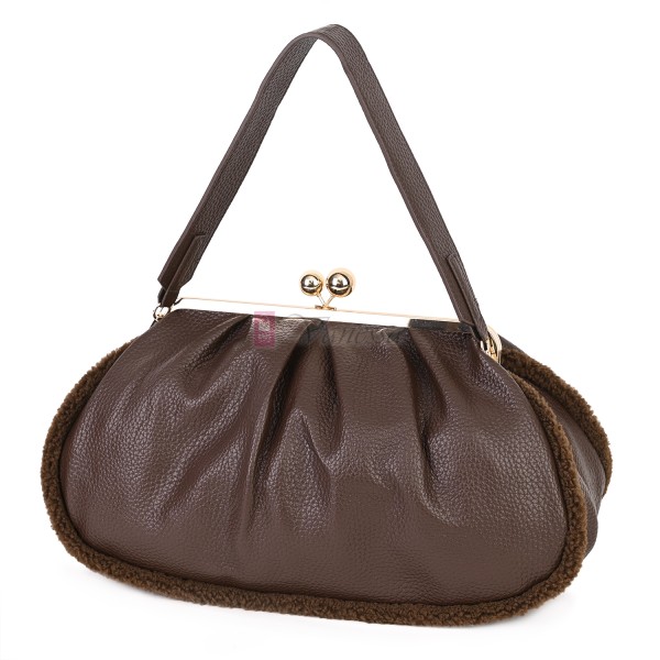 Голяма дамска чанта от еко кожа, в тъмнокафяв цвят. Код: 997