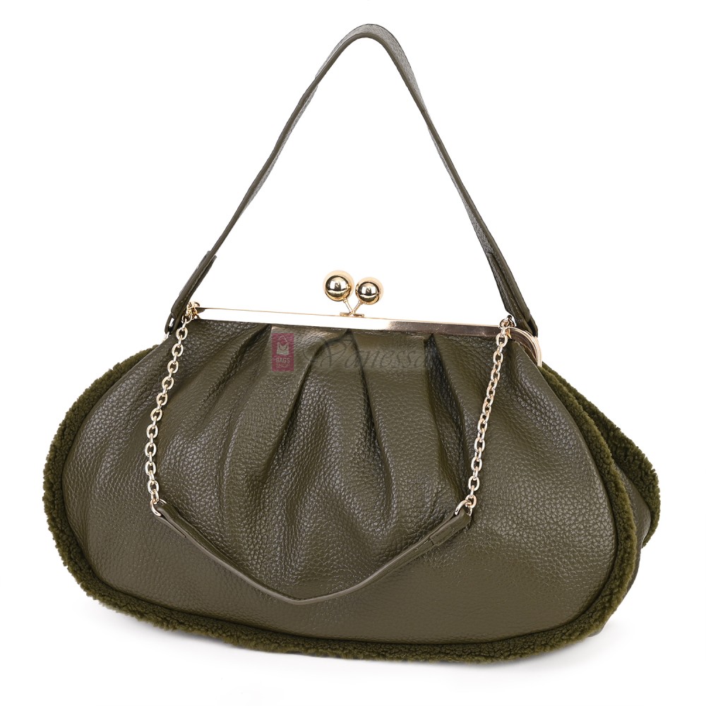 Голяма дамска чанта от еко кожа, в зелен цвят. Код: 997