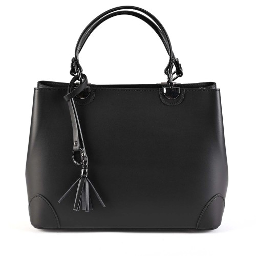 Елегантна дамска чанта от естествена кожа цвят черно. Код: EK03