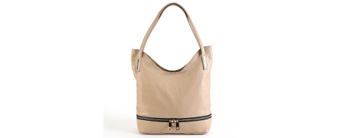 Дамска чанта от естествена кожа тип торба в бежов цвят. Код: EK05