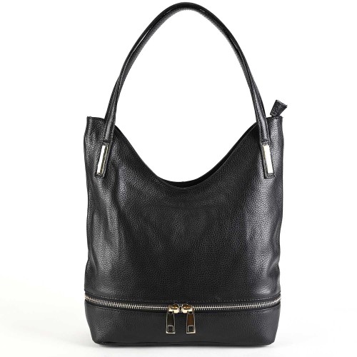 Код: EK05 Дамска чанта от естествена кожа тип торба в черен цвят