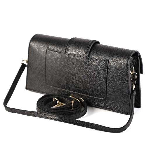 Елегантна дамска чанта от естествена кожа в черен цвят. Код: EK09