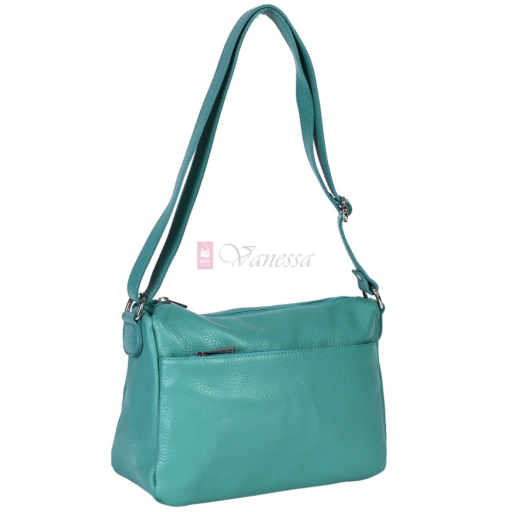 Дамска чанта от естествена кожа в цвят тюркоаз. Код: EK42