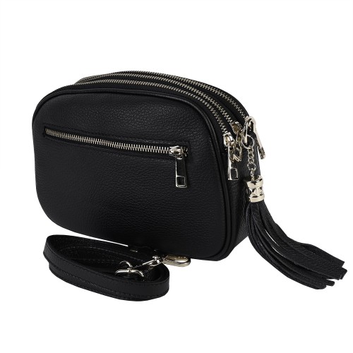 Дамска чанта от естествена кожа в черен цвят Код: EK48