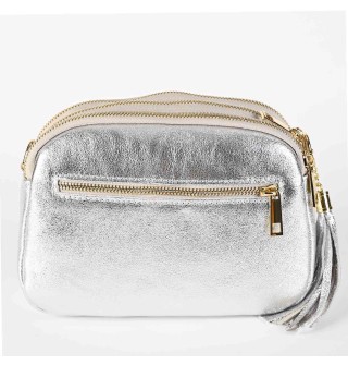 Дамска чанта от естествена кожа в сребърен цвят Код: EK48