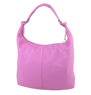 Голяма дамска чанта тип торба от естествена кожа в цвят циклама. Код: EK119