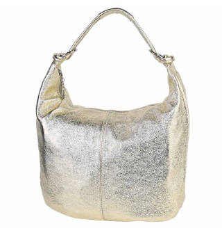 Голяма дамска чанта тип торба от естествена кожа в златист цвят. Код: EK119