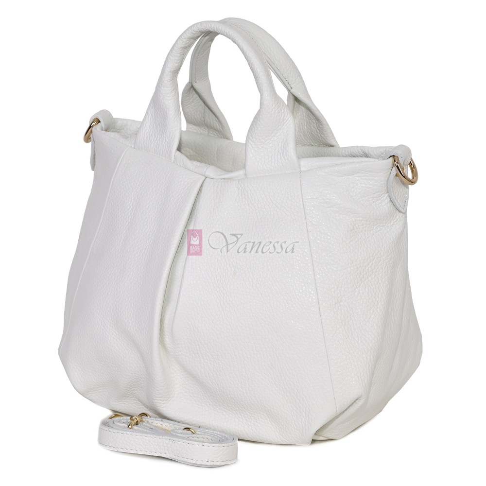 Дамска чанта, от естествена кожа, в бял цвят Код: EK56