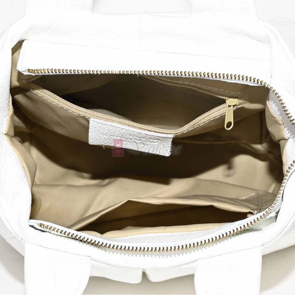 Дамска чанта, от естествена кожа, в бял цвят Код: EK56