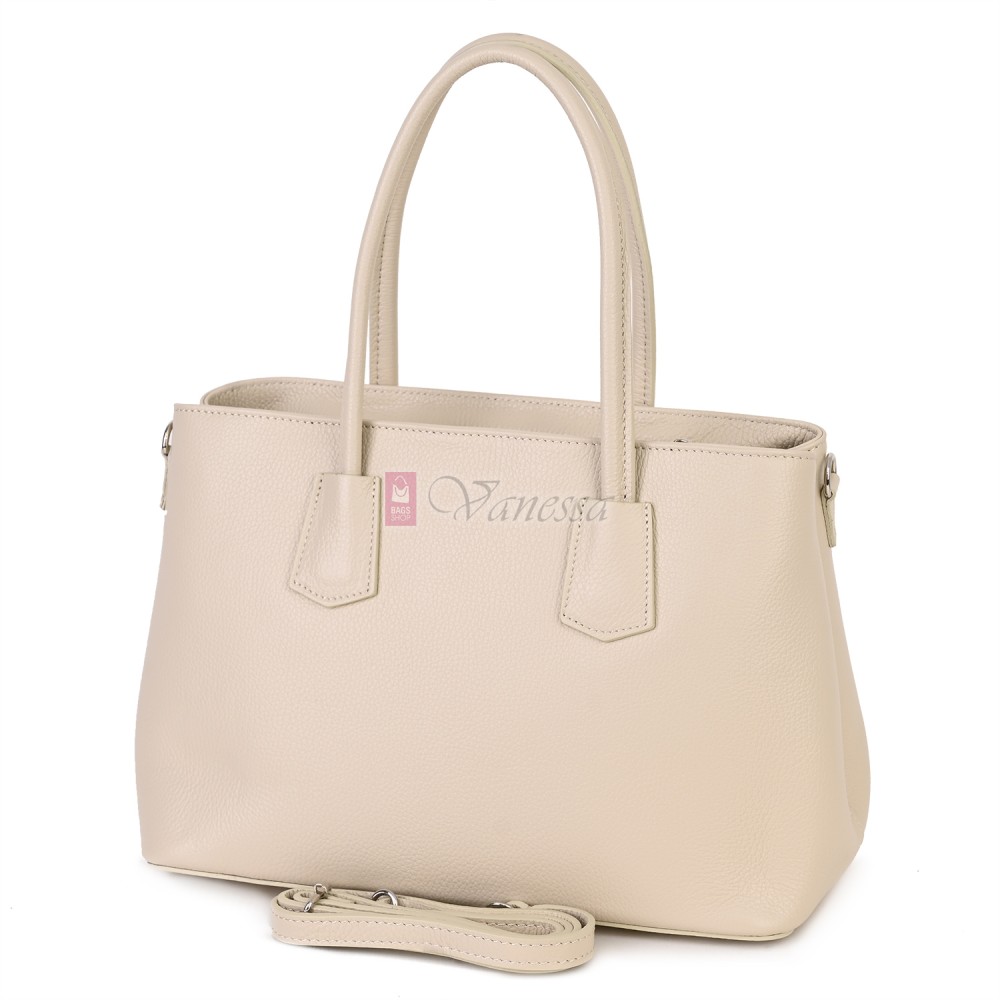 Елегантна дамска чанта от естествена кожа, в светлобежов цвят Код: EK61-1