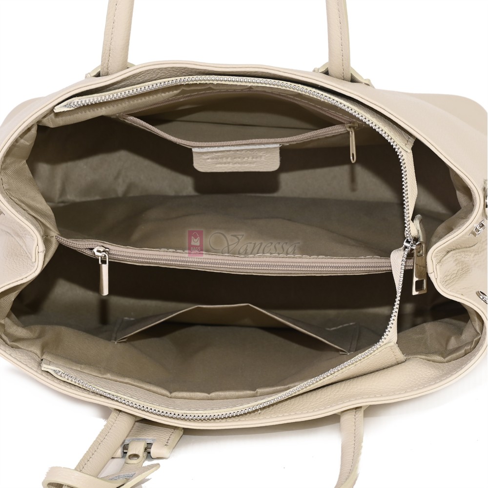 Елегантна дамска чанта от естествена кожа, в светлобежов цвят Код: EK61-1