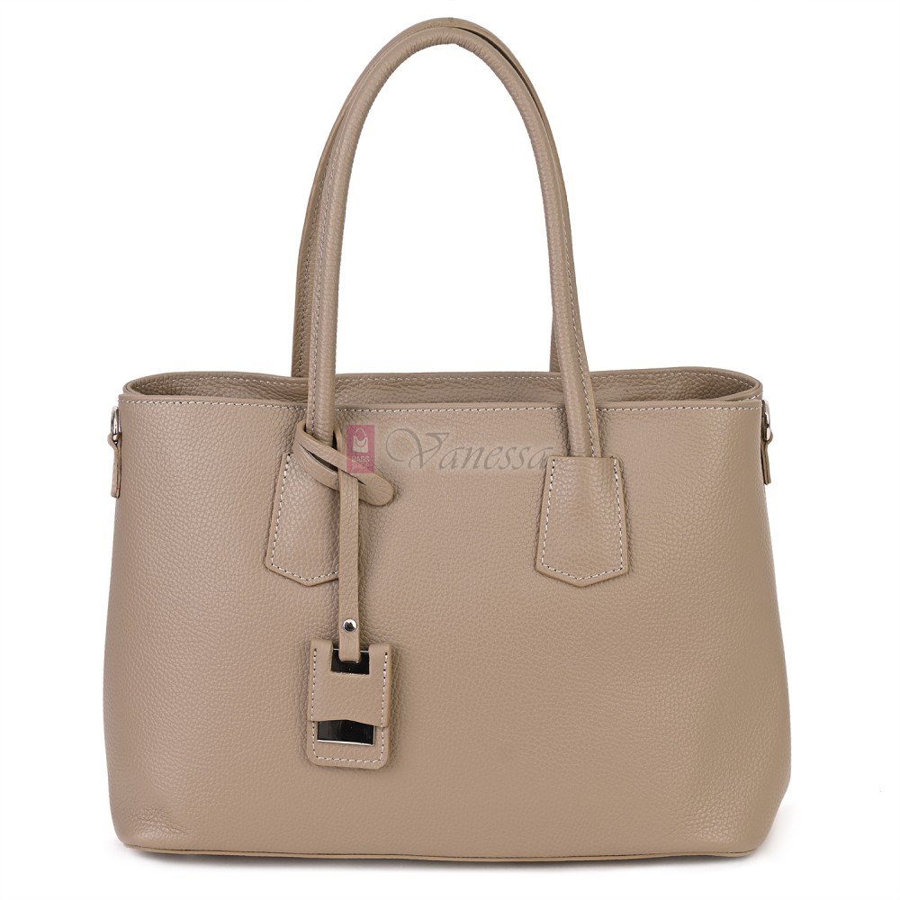 Елегантна дамска чанта от естествена кожа, в бежов цвят Код: EK61-1