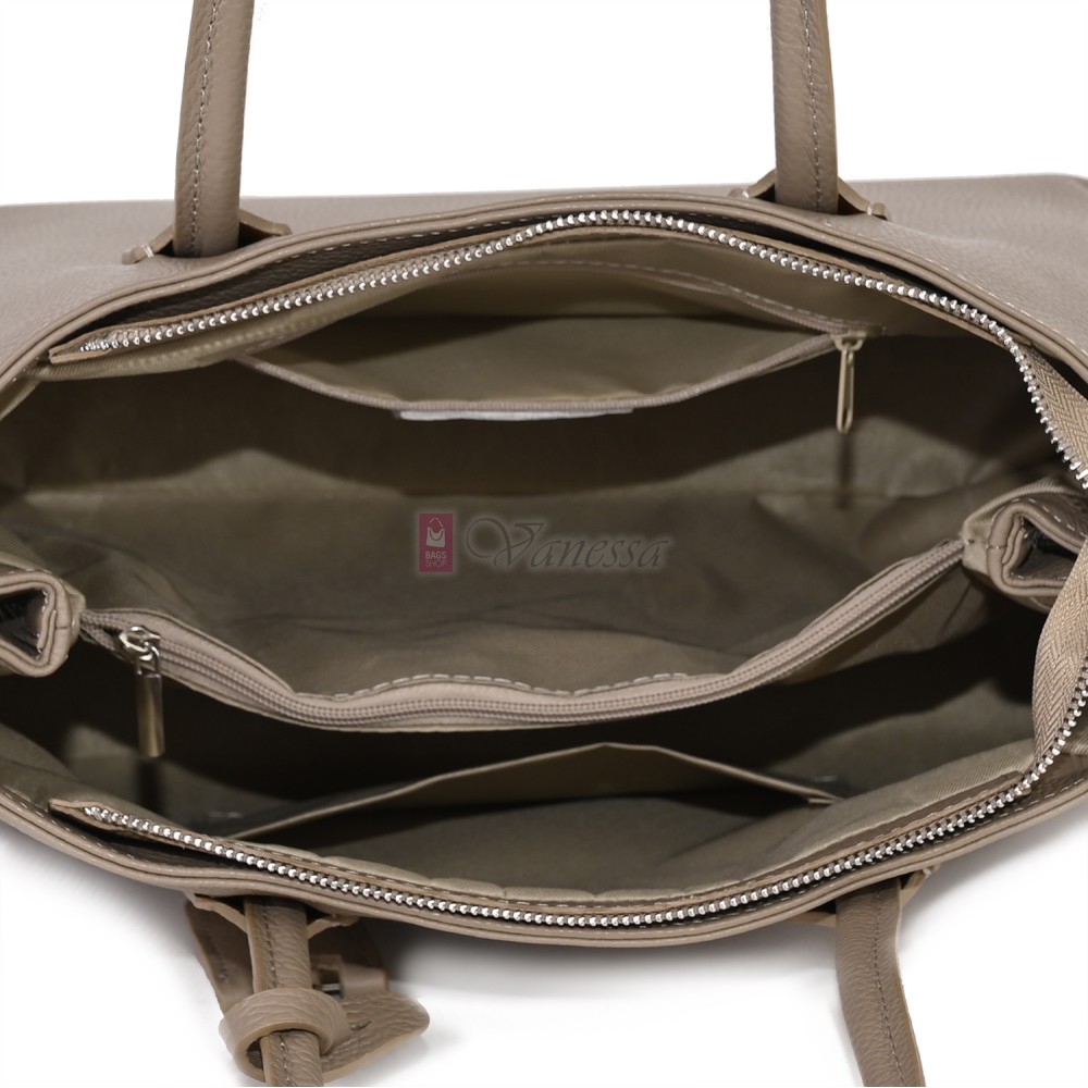 Елегантна дамска чанта от естествена кожа, в бежов цвят Код: EK61-1