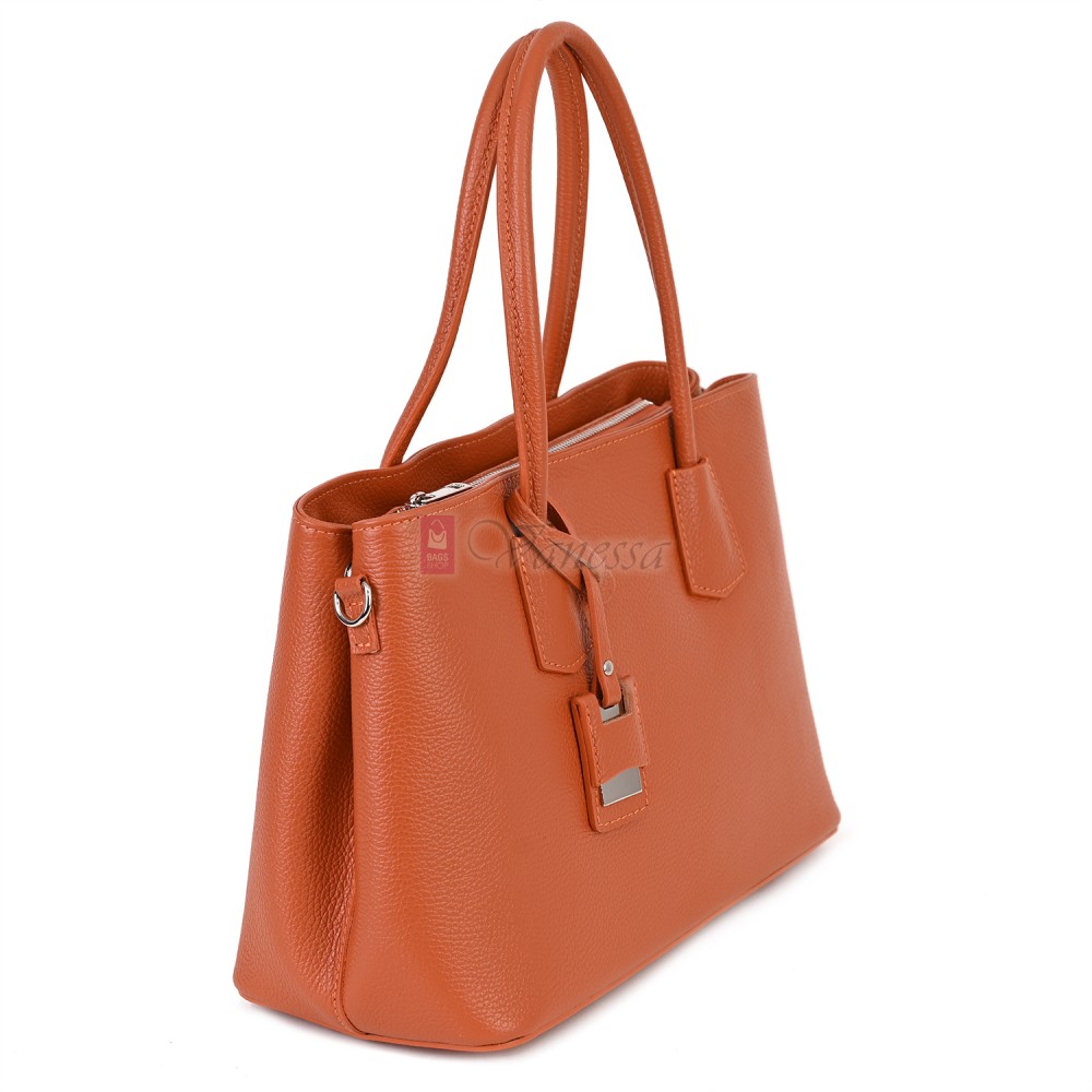 Елегантна дамска чанта от естествена кожа, в оранжев цвят Код: EK61-1