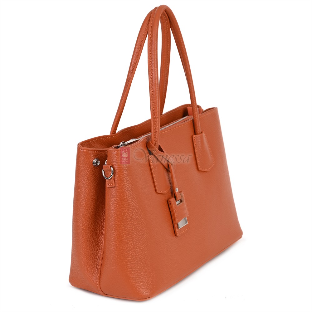 Елегантна дамска чанта от естествена кожа, в оранжев цвят Код: EK61-1