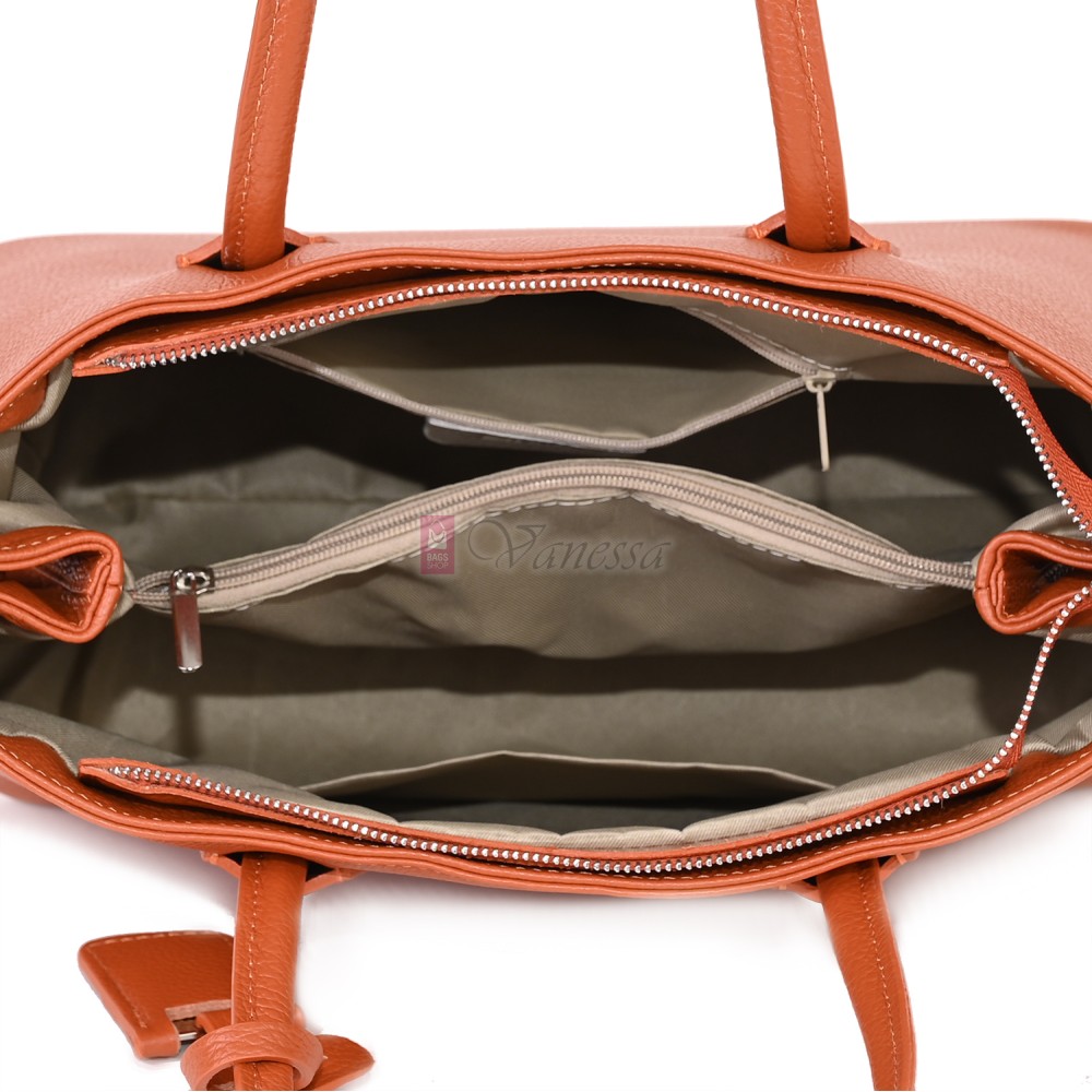 Елегантна дамска чанта от естествена кожа, в оранжев цвят Код: EK61-1