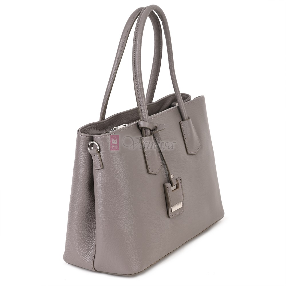 Елегантна дамска чанта от естествена кожа, в сив цвят Код: EK61-1