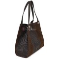 Голяма дамска чанта от естествена кожа и велур, в тъмнокафяв цвят. Код: EK62