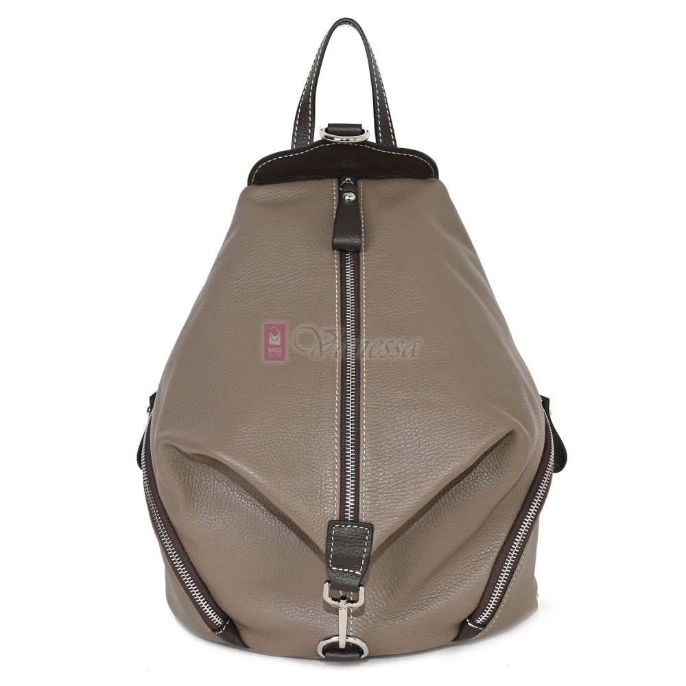 Дамска раница от естествена кожа, в тъмнобежов цвят. Код: EKR72