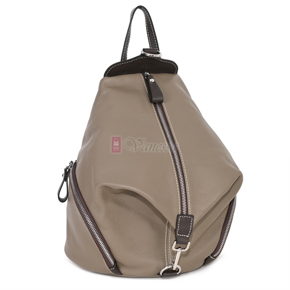 Дамска раница от естествена кожа, в тъмнобежов цвят. Код: EKR72