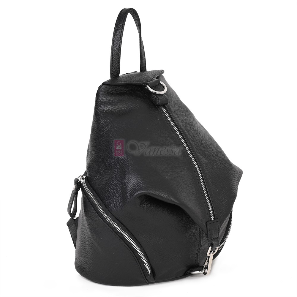 Дамска раница от естествена кожа, в черен цвят. Код: EKR72