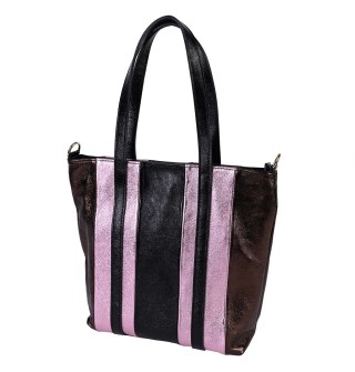 Дамска стилна чанта от естествена кожа тип торба в шарен цвят. Код: EKTR55
