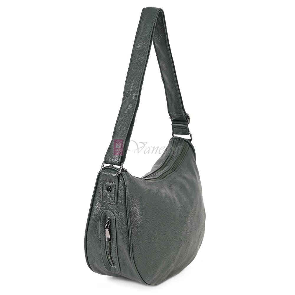 Дамска чанта от висококачествена еко кожа в тъмнозелен цвят Код: H306