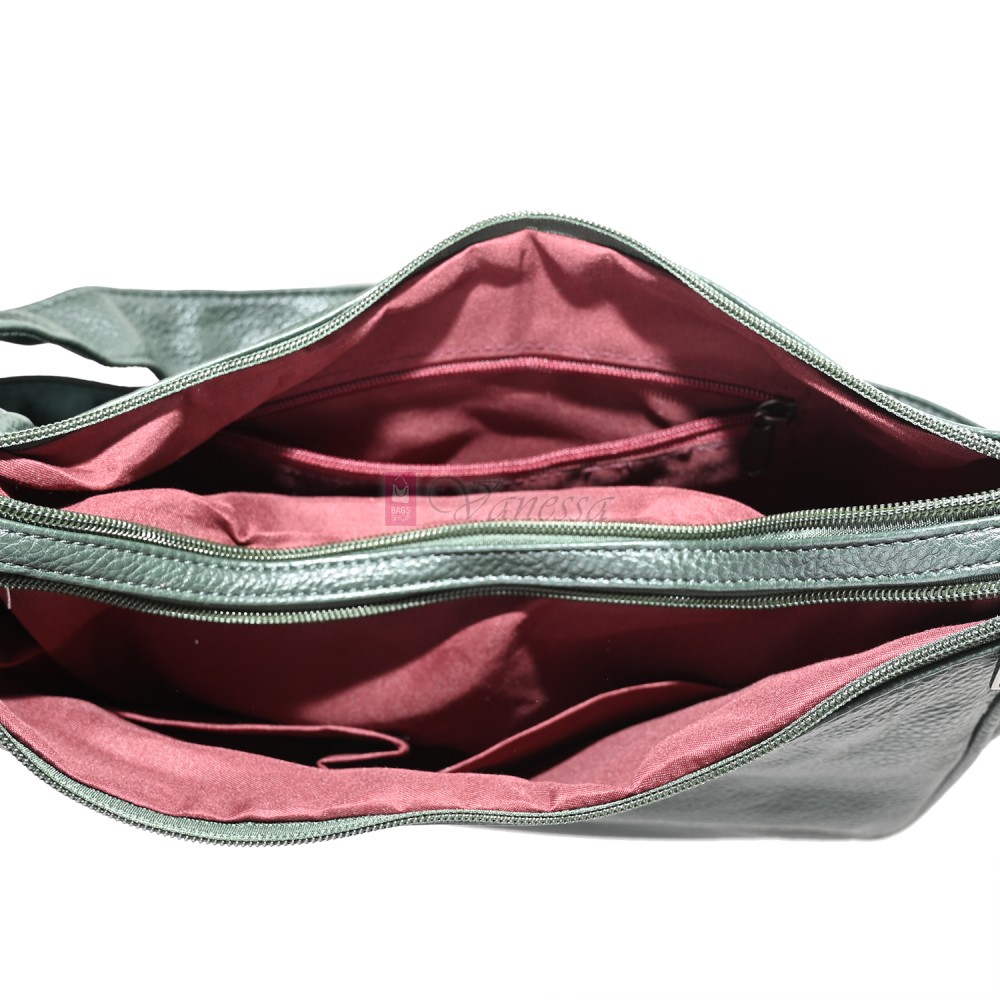 Дамска чанта от висококачествена еко кожа в тъмнозелен цвят Код: H306