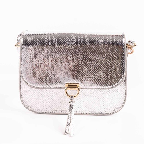 Дамска чанта през рамо еко кожа - сребро. Код: H6817
