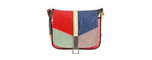 Дамска чанта от естествена кожа направена от парчета в шарени цветове. Код: P002