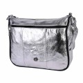Дамска чанта от естествена кожа направена от парчета в сребърен цвят. Код: P002