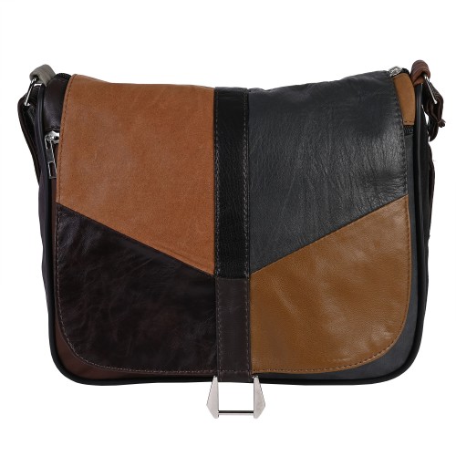 Дамска чанта от естествена кожа направена от парчета в тъмни шарени цветове. Код: P002
